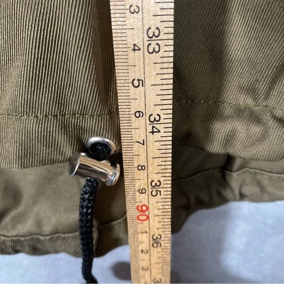 Zara Khaki / Black Jacket Hooded Coat Sz XS Faux Leather Sleeves Long Military - Picture 3 of 9